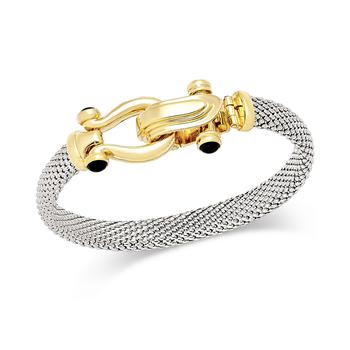 推荐Horseshoe Bangle Bracelet with Black Spinel Accents in Sterling Silver and 14k Gold over Silver商品