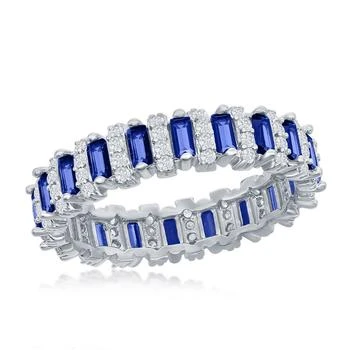 Simona | Sterling Silver Round & Baguette Eternity Band Ring - Simulated Sapphire - Size 9,商家Premium Outlets,价格¥392