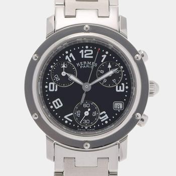 [二手商品] Hermes | Hermes Black Stainless Steel Clipper Chrono CL1.310 Women's Wristwatch 31 MM商品图片,2.3折