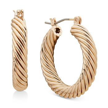Anne Klein | Gold-Tone Twisted Chunky Medium Hoop Earrings, 1.1"商品图片,