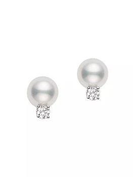 推荐Essential Elements 18K White Gold, 6MM White Cultured Pearl & Diamond Stud Earrings商品