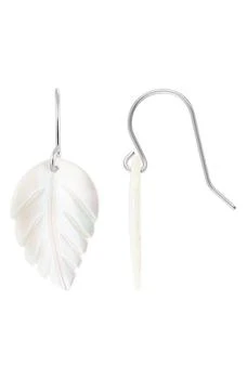 Splendid Pearls | Rhodium Plated Sterling Silver Freshwater Cultured Pearl Leaf Earrings 独家减免邮费