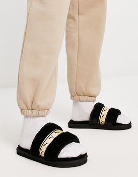 Puma | Puma Fluff slider slippers in black and gold商品图片,额外9.5折, 额外九五折