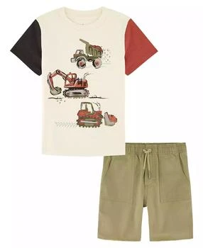 KIDS HEADQUARTERS | Little Boys Short Sleeve Colorblock T-shirt and Prewashed Canvas Shorts Set,商家Macy's,价格¥127