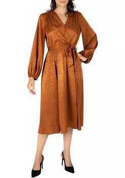 Sandra Darren, Sandra Darren | Women's 3/4 Sleeve V-Neck Satin Jacquard Midi Dress商品图片 
