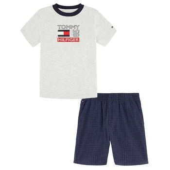 Tommy Hilfiger | Toddler Boys Short Sleeve Heather Logo T-shirt and Plaid Shorts, 2 Piece Set,商家Macy's,价格¥410