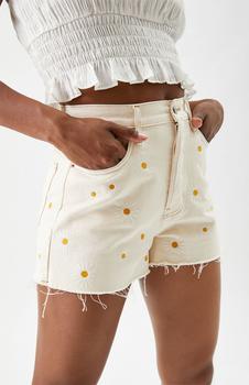 PacSun | Daisy Embroidered Ultra High Waisted Vintage Denim Shorts商品图片,