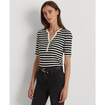 Ralph Lauren | Striped Cotton-Blend Henley T-Shirt商品图片,6折