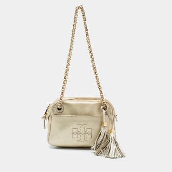 tory burch包链条包, [二手商品] Tory Burch | Tory Burch Metallic Gold Leather Thea Chain Crossbody Bag商品图片 8.3折