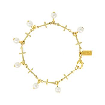 商品Symbols of Faith | 14K Gold Dipped Multi Cross Imitation Pearl Link Bracelet,商家Macy's,价格¥298图片