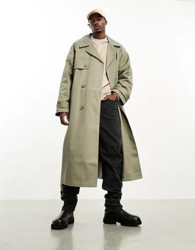 ASOS | ASOS DESIGN extreme oversized trench coat in khaki 4.5折, 独家减免邮费