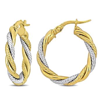 商品Amour | 20mm Twisted Hoop Earrings in 10k Yellow and White Gold 20mm,商家Jomashop,价格¥907图片