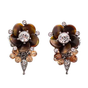 推荐Dior Silver Tone Crystal Beaded Flower Clip On Earrings商品