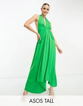 ASOS | ASOS DESIGN Tall deep plunge sash midi dress in green 4折, 独家减免邮费