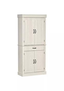 商品71" Freestanding Kitchen Pantry with 4 Doors and 2 Large Cabinets Tall Storage Cabinet with Wide Drawer for Kitchen Dining Room White图片