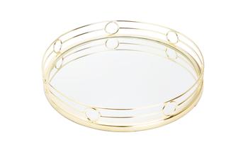 商品Round Mirror Tray Gold Design - 15.5"D图片