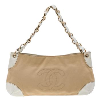 香奈儿122单肩包, [二手商品] Chanel | Chanel White/Khaki Canvas and Leather CC Olsen Shoulder Bag商品图片 5折, 满1件减$100, 满减