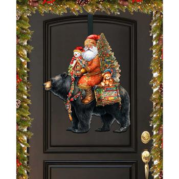 商品Designocracy | Santa Claus and Black Bear Christmas Door Decor Wooden Wall Decor G. DeBrekht,商家Macy's,价格¥1130图片