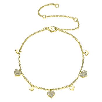 商品Megan Walford | Sterling Silver 14K Gold Plated Cubic Zirconia Heart Charm Bracelet,商家Jomashop,价格¥540图片