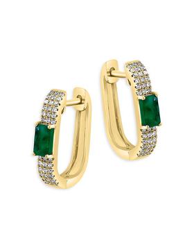 商品Bloomingdale's | Emerald & Diamond Oval Hoop Earrings in 14K Yellow Gold,商家Bloomingdale's,价格¥18077图片