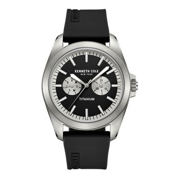 推荐Men's Titanium Multi-Function Black Silicone Strap Watch 42mm商品