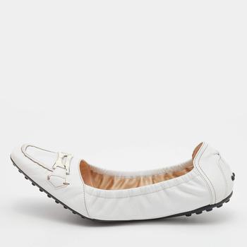 推荐Tod's White Leather Logo Buckle Detail Scrunch Ballet Flats Size 40商品
