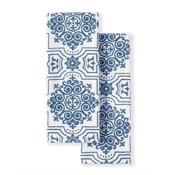 Martha Stewart | Strie Medallion Dual Purpose Kitchen Towel 2-Pack Set, 16" x 28",商家Macy's,价格¥90