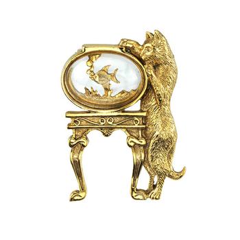 商品2028 | 14K Gold-Dipped Crystal Cat and Fish Bowl Pin,商家Macy's,价格¥322图片