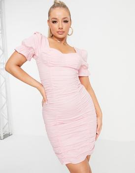 推荐Parisian ruched detail mini dress in pink商品