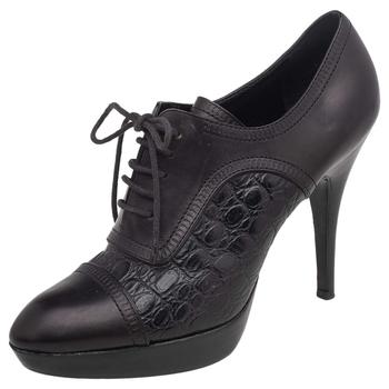 lv长筒靴, [二手商品] Louis Vuitton | Louis Vuitton Black Croc Embossed Leather And Leather Lace Up Booties Size 38.5商品图片 8折, 满1件减$100, 满减