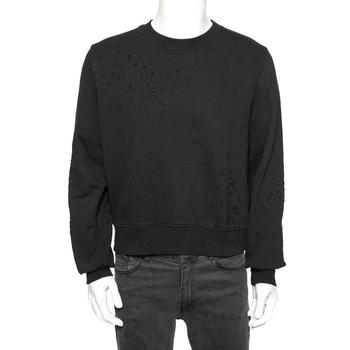 amiri卫衣, [二手商品] AMIRI | Amiri Black Distressed Cotton Knit Crewneck Sweatshirt XS商品图片 6折