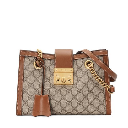 Gucci | GUCCI/古驰  Padlock女士小号棕色帆布链条单肩手提包商品图片,7.7折, 包邮包税