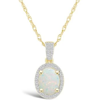 Macy's | Created Opal (1/2 ct. t.w.) and Created Sapphire (1/6 ct. t.w.) Halo Pendant Necklace in 10K Yellow Gold,商家Macy's,价格¥2227