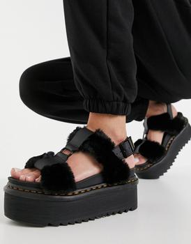 Dr. Martens | Dr Martens Francis Fluffy sandals in black商品图片,6.5折