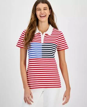 Tommy Hilfiger | Women's Striped Short Sleeve Polo Shirt,商家Macy's,价格¥134