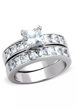 Luxe Jewelry Designs | 2-Piece Stainless Steel Women's Wedding Ring Set with Square Cubic Zirconia Size 6,商家Belk,价格¥281
