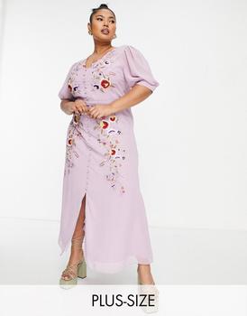 Iris & Ivy, Hope & Ivy Plus | Hope & Ivy Plus Mila embroidered dress in pink商品图片 