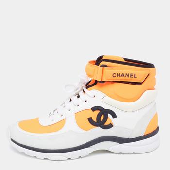 香奈儿鞋, [二手商品] Chanel | Chanel Orange/Grey Suede And Leather CC High Top Sneakers Size 42商品图片 7.2折, 满1件减$100, 满减