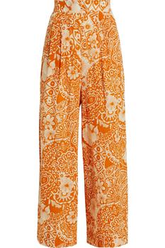 推荐Pleated floral-print cotton-voile wide-leg pants商品