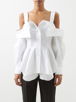 推荐Off-the-shoulder folded cotton-poplin peplum top商品