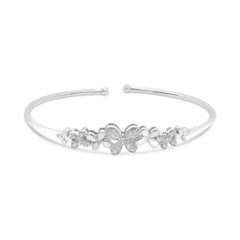 商品Macy's | Diamond Flower Flex Bangle Bracelet (1/6 ct. t.w.) in Sterling Silver,商家Macy's,价格¥368图片