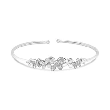 Macy's | Diamond Flower Flex Bangle Bracelet (1/6 ct. t.w.) in Sterling Silver,商家Macy's,价格¥1524