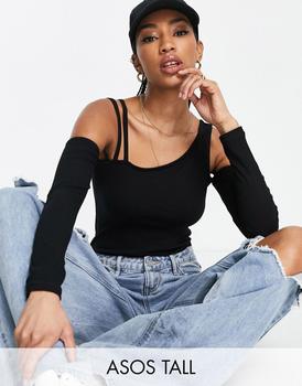 asos design, ASOS | ASOS DESIGN Tall asymmetric one shoulder bodysuit in black商品图片 