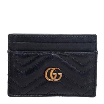 [二手商品] Gucci | Gucci Black Chevron Leather GG Marmont Card Holder商品图片,7折