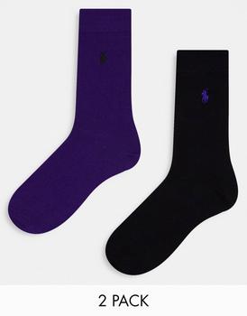 推荐Polo Ralph Lauren 2 pack socks in purple/black with pony logo商品