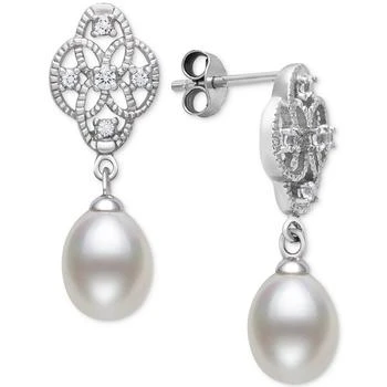 Belle de Mer | Cultured Freshwater Pearl (7-8mm) & Lab-Created White Sapphire (1/6 ct. t.w.) Drop Earrings in Sterling Silver 独家减免邮费