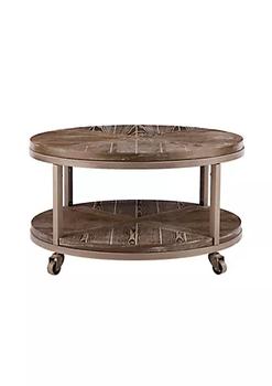 商品Southern Enterprises | 32" Brown and Gray Industrial Round Cocktail Table with Display Shelf,商家Belk,价格¥2510图片