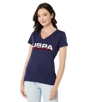 U.S. POLO ASSN. | V-Neck Flag in USPA/Cursive Graphic Tee商品图片,3.6折