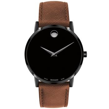 推荐Men's Swiss Museum Classic Cognac Leather Strap Watch 40mm商品