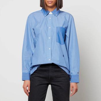 推荐Tommy Hilfiger Women's Stripe Oversized Shirt - Fine STP/Blue商品